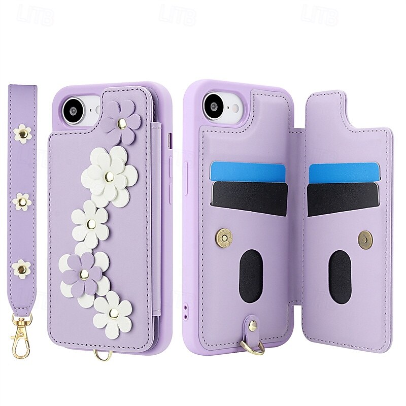 Phone Case For iPhone 17 Pro Max 16 15 14 Pro Max Plus 16e 13 Pro Max Back Cover Wallet Case Magnetic with Wrist Strap Kickstand TPU PC PU Leather2