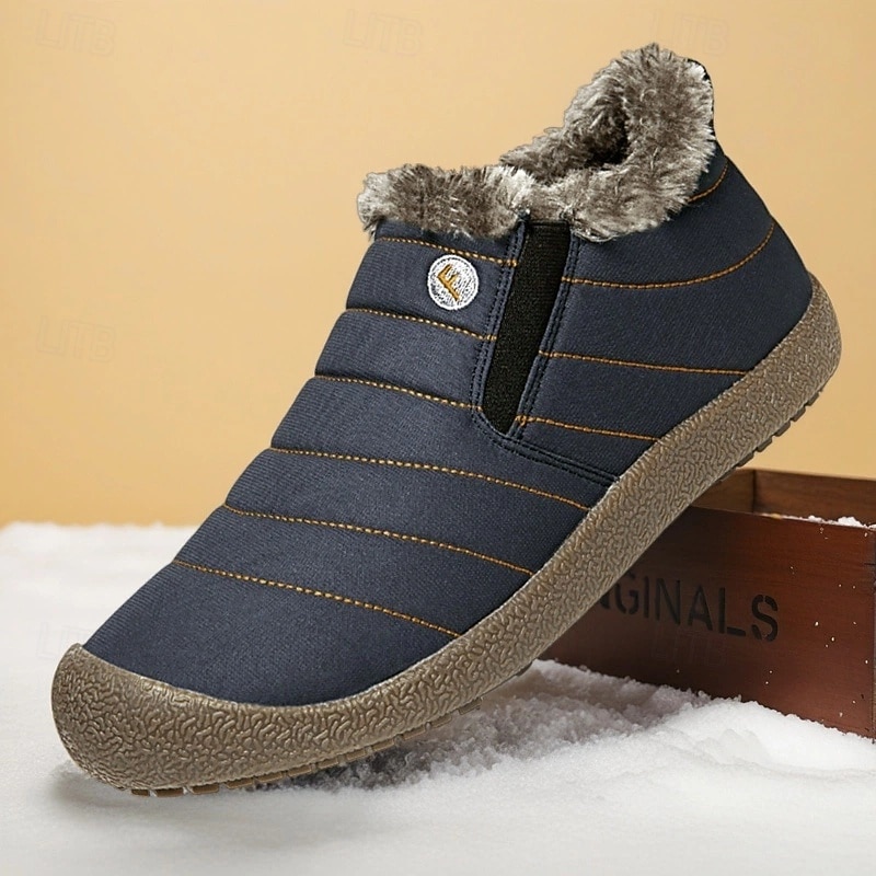 Men's Waterproof Fur Lined Winter Slippers, Lightweight Warm Slip-On Casual Shoes with Anti-Slip Sole for Indoor Home and Outdoor Use