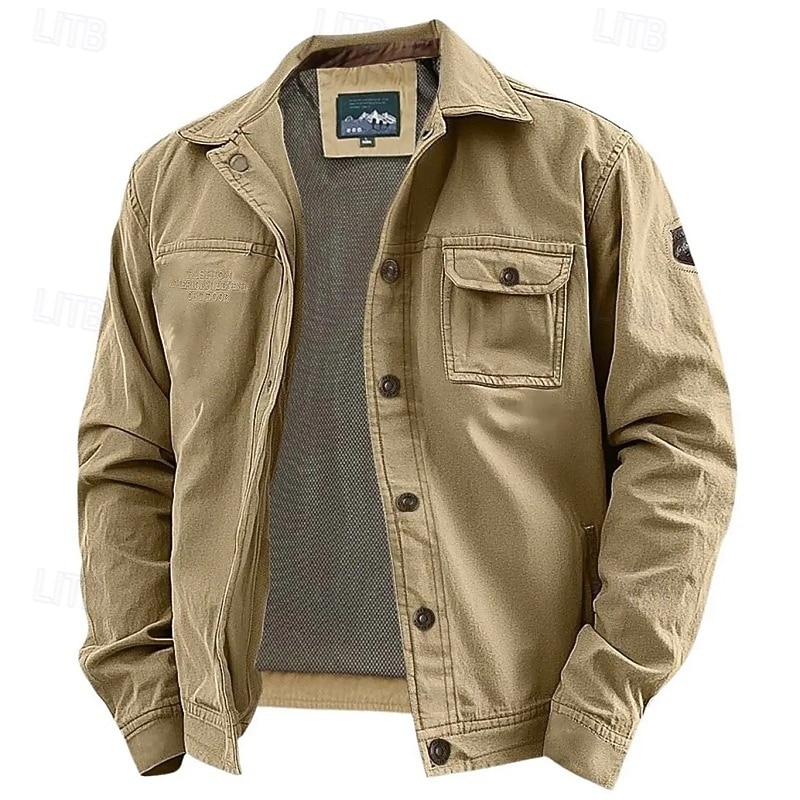 Men's Lightweight Jacket Cargo Jacket Casual Jacket Vacation Daily Wearable Pocket Spring Fall Plain Fashion Classic Lapel Regular Navy Blue Khaki Army Green Jacket2