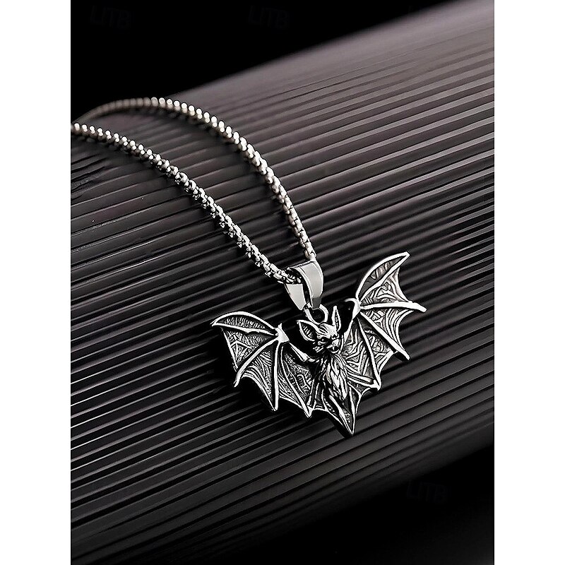 Men's Halloween Bat Pendant Necklace, Gothic Punk Style Stainless Steel Jewelry with Chain for Cosplay, Parties and Festivals4