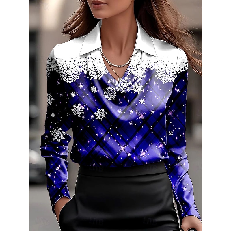 Christmas Women's Shirt Ombre Graphic Plaid Elegant Vintage Tropical Long Sleeve Cowl Neck Regular Tops Work Party Evening Wear Daily Ruched Draped Wine Royal Blue Green Fall Winter2