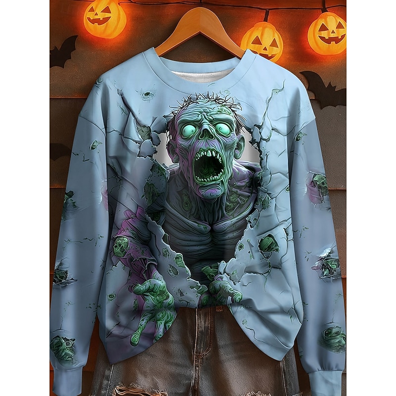 Halloween Women's Pullover Sweatshirt Graphic Skull Fashion Casual Long Sleeve Crew Neck Regular Tops Street Dailywear Casual Print Pink Blue Purple Green Fall Winter2