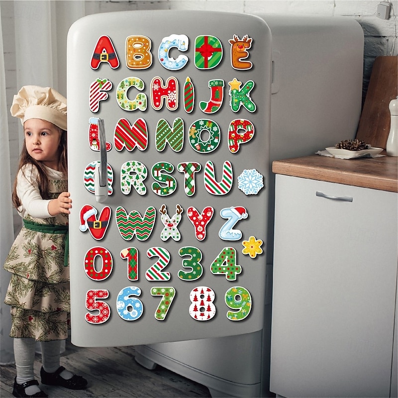 38pcs Christmas Magnetic Letters and Numbers, Soft Magnetic Stickers for Refrigerator, Mailbox, Doors, Windows, Home Décor, Kids Learning and DIY Holiday Alphabet & Number Fun4