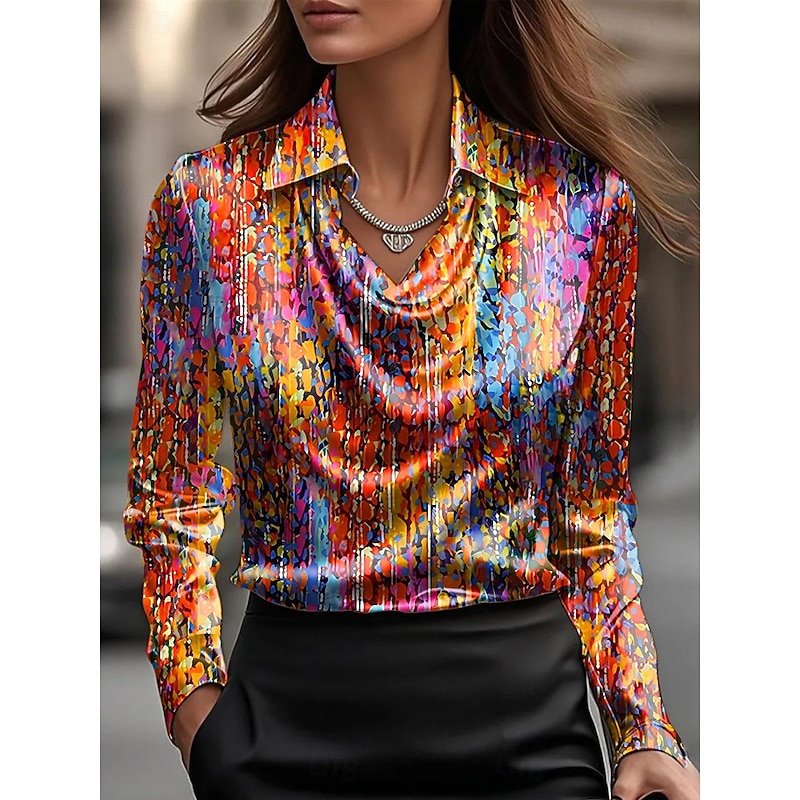 Women's Shirt Ombre Graphic Elegant Stylish Casual Long Sleeve Cowl Neck Regular Tops Work Party Evening Wear Daily Ruched Draped Yellow Blue Purple Orange Summer Fall