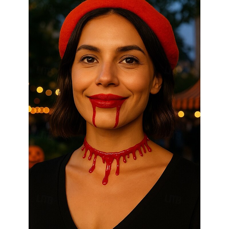 Women's Halloween Blood Drip Choker Necklace – Gothic Horror Costume Jewelry in Bright Red and Dark Red Colors for Party, Cosplay and Nightlife Fashion3