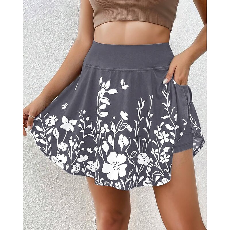 Women's Skirt A Line Fashion Casual Mini High Waist Skirts Floral Print Stretchy Street Daily Black Red Blue Purple Summer Knit Polyester
