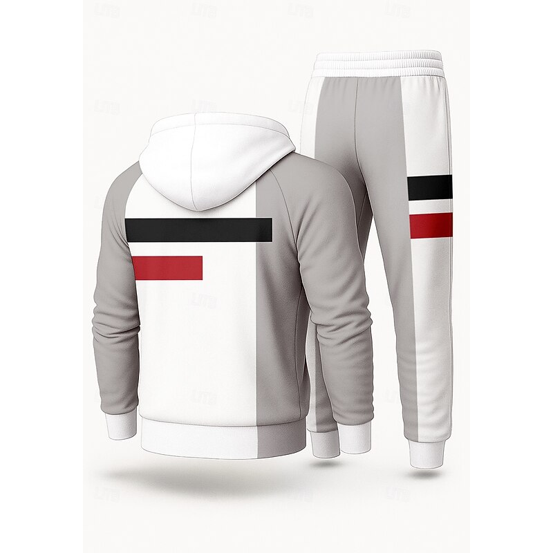 Christmas Men's Hoodie Tracksuit 2 Piece Tracksuit Drawstring Zip Up Geometric Clothing Suit Fall Red Vocation Outdoor Travel Lightweight Fashion Long Sleeve Sport Activewear Stretchy Regular Fit2