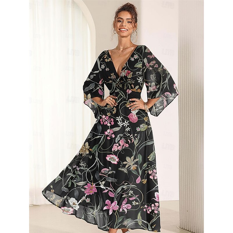Women's Maxi Dress Twist Knot Vine Floral Print Casual Resort Wear Spring Summer Fall