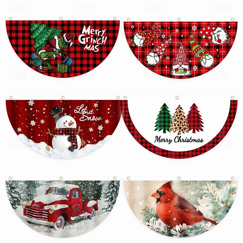 New Christmas Outdoor Fan-Shaped Flag, Digital Print Half-Round Hanging Banner, Creative Holiday Door Decoration2