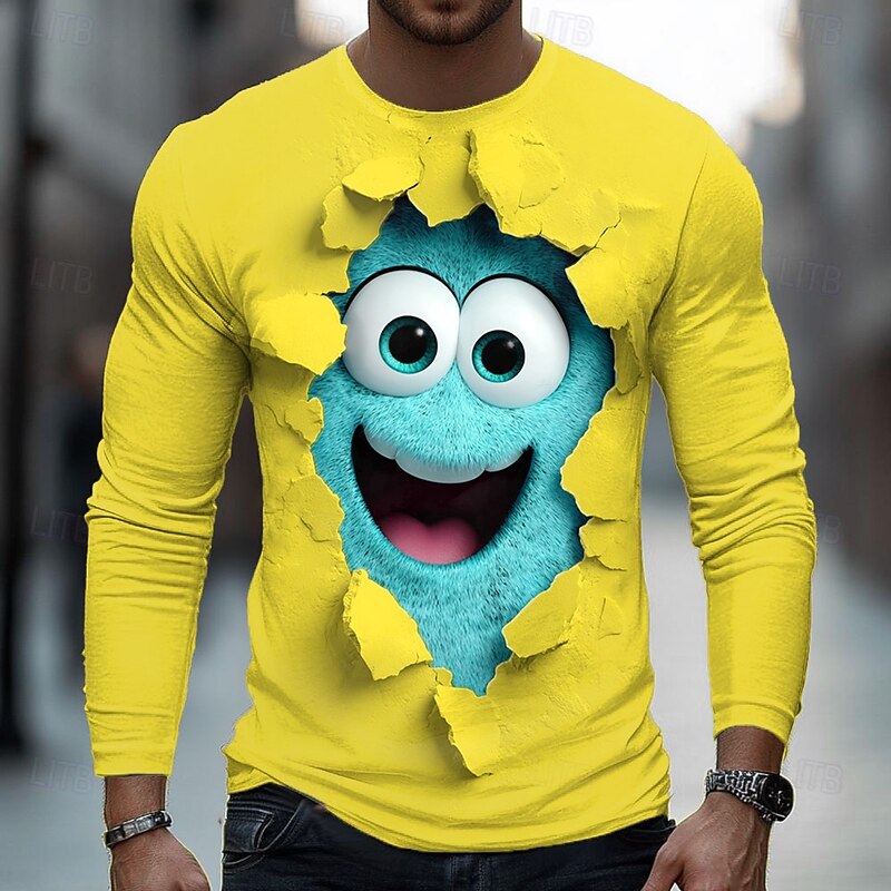 Men's Optical Illusion 3D Funny Emotes T Shirt Short Sleeve T shirt 3D Print Crew Neck Shirt Exaggerated Designer Party Daily Holiday White Yellow Summer Spring All Seasons Clothing Apparel S M L XL2