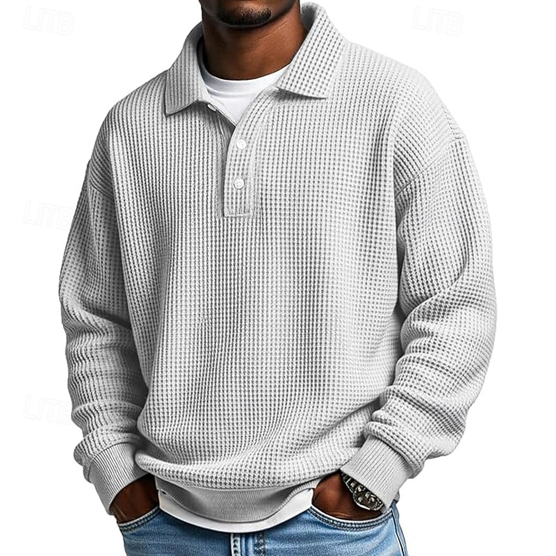 Men's Sweatshirt Waffle Sweatshirt Pullover Hoodie Sweatshirt Button Up Hoodie Apricot White Light Green Army Green Red Lapel Plain Textured Sports & Outdoor Casual Daily Streetwear Cool Sportswear2