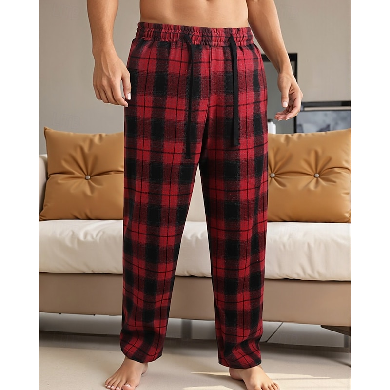 Men's Sweatpants Trousers Straight Leg Sweatpants Drawstring Pocket Elastic Waist Plaid Comfort Sports Outdoor Daily Fashion Casual ArmyGreen Black Micro-elastic