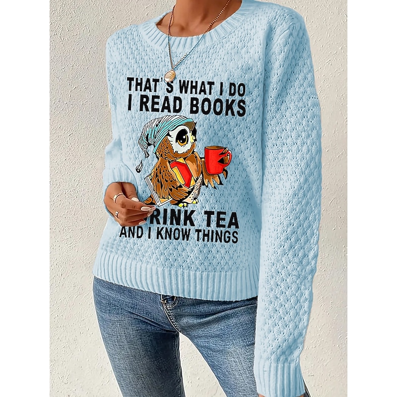 Women's Pullover Elegant Vintage Streetwear Graphic Letter Chunky Crew Neck Knitted Textured Long Sleeve Regular Tops Knit School Formal Outdoor Pink Blue Fall Winter2