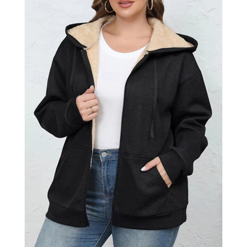Women's Zip Up Hoodies Plain Casual Long Sleeve Hooded Regular Tops Street Dailywear Zipper Pocket Black Wine Navy Blue Light Grey Dark Gray Fall Winter2