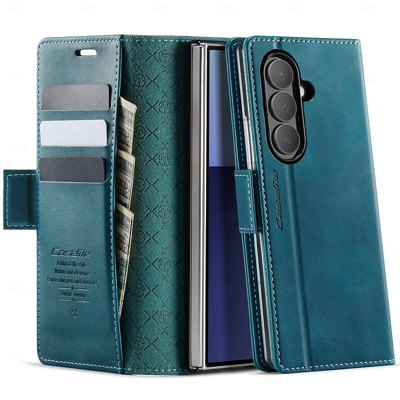 Phone Case For Samsung Galaxy Z Fold 7 Magnetic Adsorption Wallet Case Magnetic Full Body Protective Kickstand TPU PU Leather