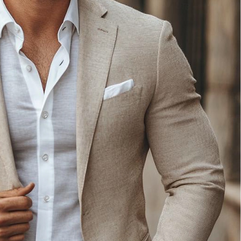 Men's Blazer Jacket Notch Collar Fashion Solid Colored Blazer Light Khaki Tailored Fit Single Breasted One-button2