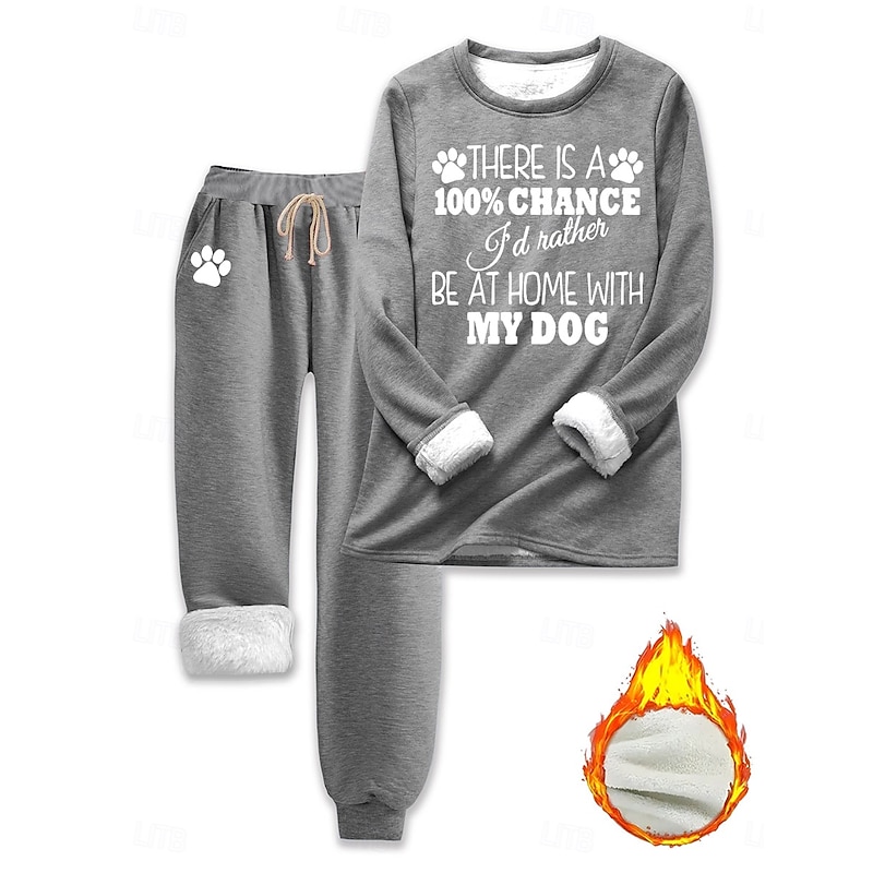 Women's Warm Fashion Two Piece Sets Tracksuit Pants Sets Long Sleeve Bishop Sleeve Crew Neck Graphic Letter Print Outdoor Vacation Casual Black Pink Dark Pink Fall Regular Fit2