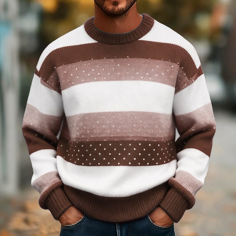 Men's Stripe Pullover Sweater Jumper Knitwear Crewneck Casual Vacation Street Daily 3D Print Knitting Keep Warm Long Sleeve Spring Fall Winter Blue Purple Brown2