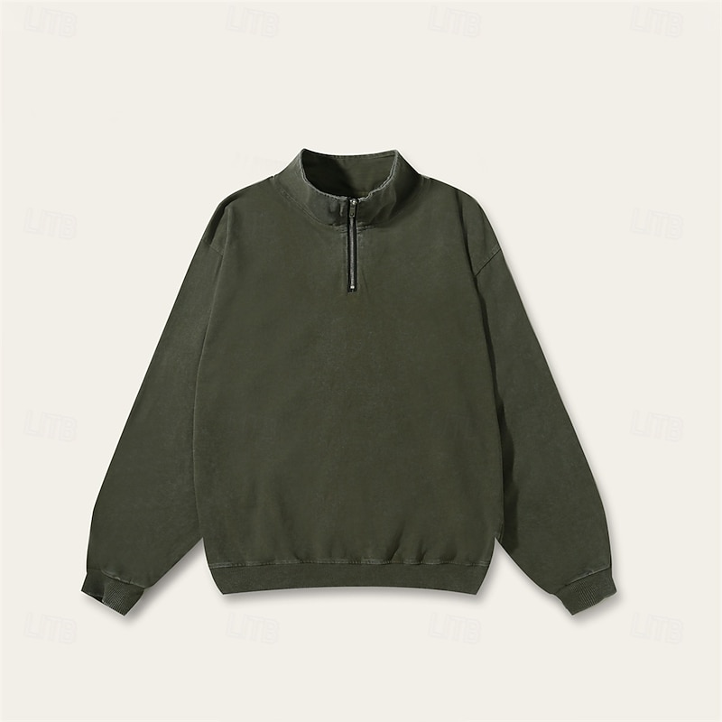 Men's Sweatshirt Quarter Zip Sweatshirt Black Army Green Dark Green Gray Half Zip Plain Sports & Outdoor Daily Holiday Cotton Streetwear Basic Casual Spring Fall Clothing Apparel Hoodies Sweatshirts4