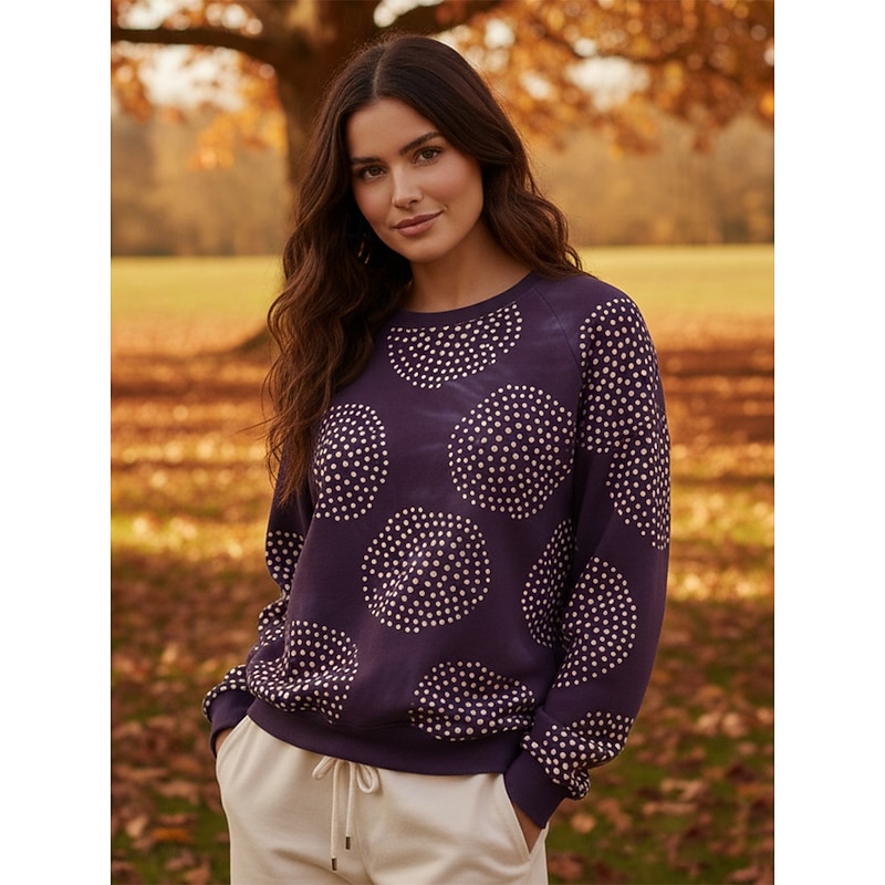 Women's Pullover Sweatshirts Geometric Fashion Streetwear Classic Long Sleeve Crew Neck Round Neck Regular Tops Dailywear Casual Print Navy Blue Purple Green Spring Fall
