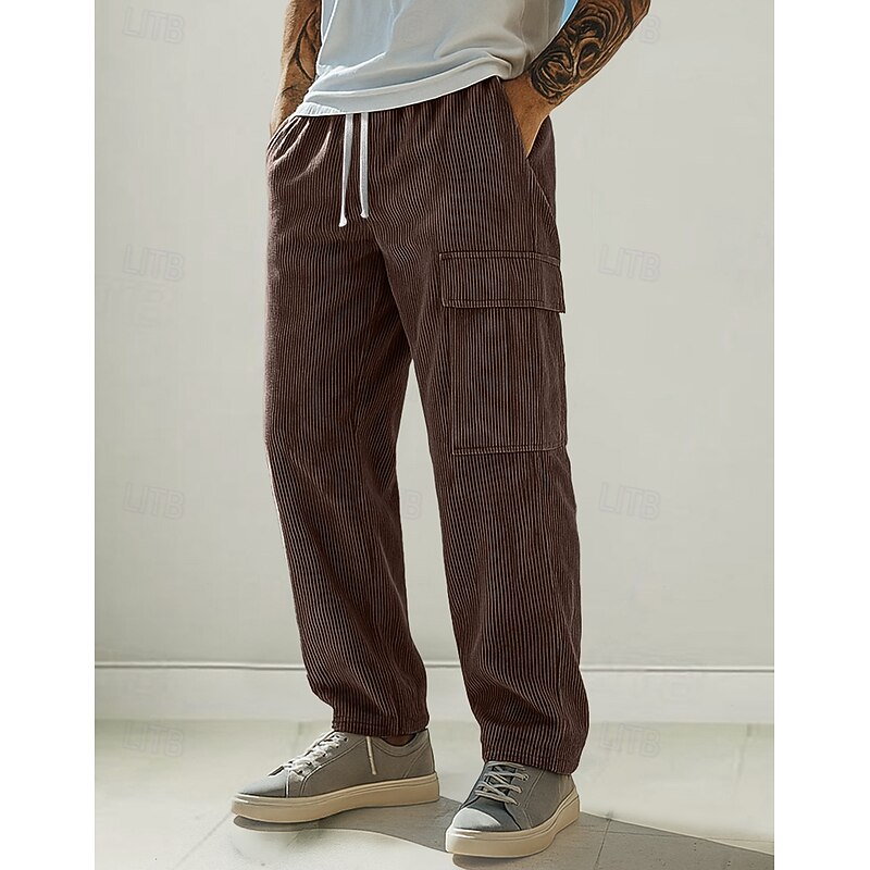 Men's Cargo Pants Cargo Sweatpants Sweatpants Corduroy Pants Trousers Drawstring Pocket Elastic Waist Plain Comfort Full Length Sports Outdoor Daily Vacation Fashion Black Camel Inelastic