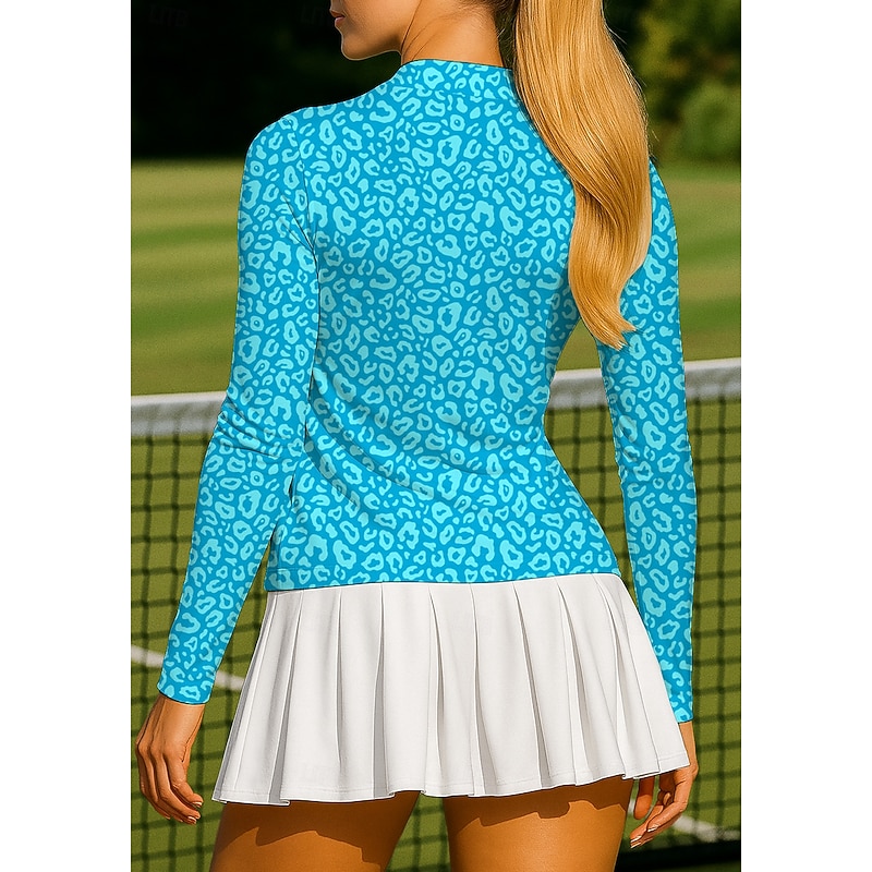 Women's Animal Leopard Tops Sport Shirt Tennis Shirt Tennis Top Long Sleeve Zipper Floral UPF50+ UV Resistant High Elasticity Moisture Wicking Breathable Volleyball Tennis Golf Round Stand Collar2