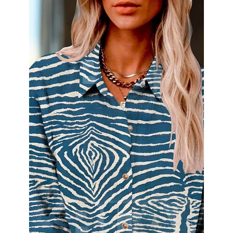 Women's Shirt Geometric Active Daily Stylish Long Sleeve Shirt Collar Regular Tops Daily Holiday Buttons Print Blue Summer Spring Fall2