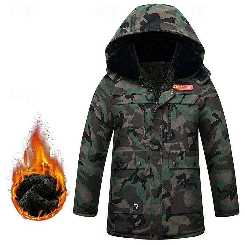 Men's Hiking Jacket Fleece Jacket Puffer Jacket Thermal Set Winter Outdoor Camo Thermal Warm Top Army Green Green Khaki3