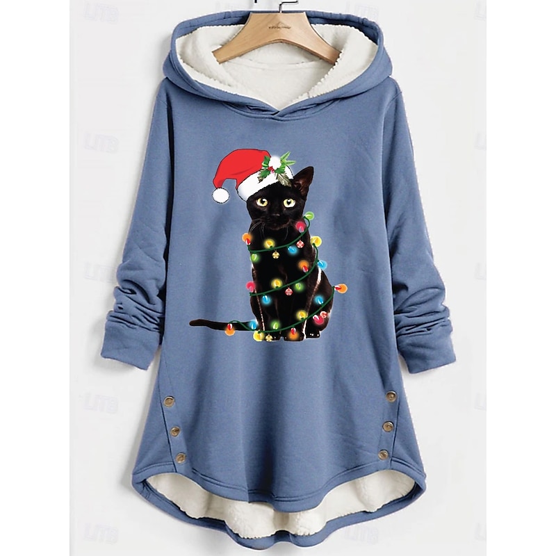 Women's Pullover Hoodie Sweatshirt Graphic Animal Cat Warm Casual Fuzzy Long Sleeve Hooded Long Tops Casual Sports Print Pink Blue Gray Fall Winter4