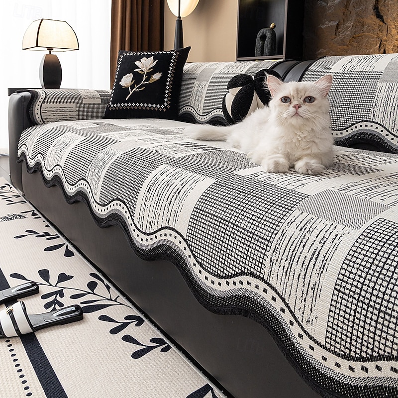 All-Season Luxury Linen-Cotton Sofa Cushion Cover, Irregular Shape Non-Slip Couch Protector, Elegant Sofa Throw with Backrest Cover, Pet-Friendly