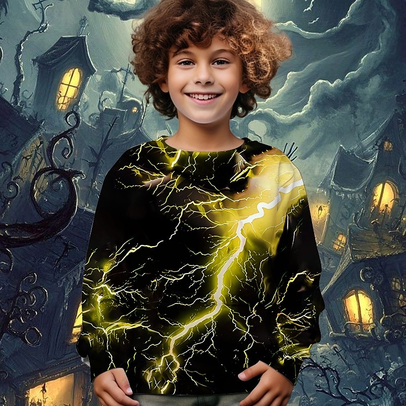 Halloween Boys' 3D Lightning Sweatshirt Long Sleeve Spring Fall Fashion Basic Kids 4-12 Years Crew Neck Outdoor Casual Daily Regular Fit4