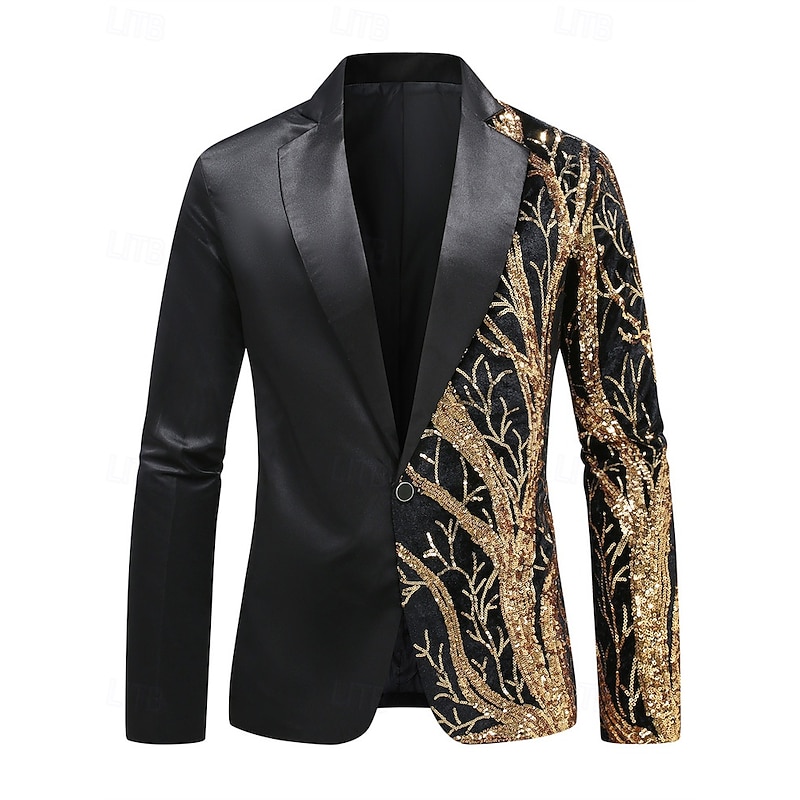 Men's Blazer Business Cocktail Party Wedding Party Fashion Casual Spring Fall Polyester Trees Pocket Buttons Comfortable Single Breasted Blazer Gold2