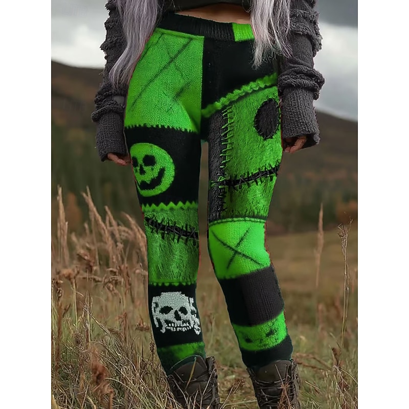 Women's Leggings Vacation Vintage Ethnic Style Full Length High WaistPantsHalloween Graphic Monster Drawstring 3D Print Printing Quick Dry Breathability Soft Stretchy Formal Outdoor Vacation Red Blue2