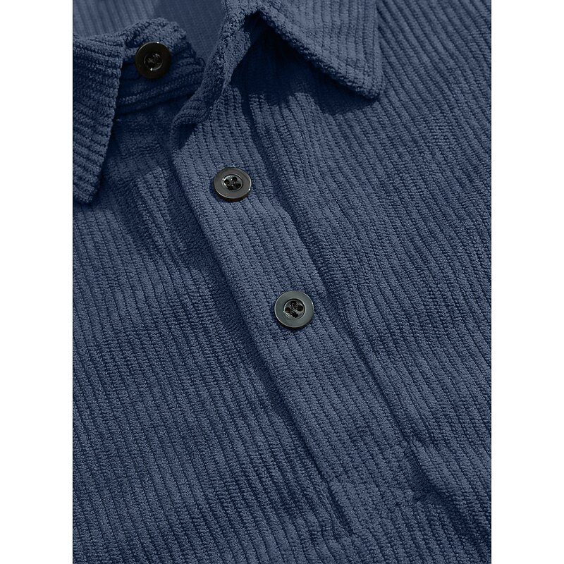 Men's Polo Corduroy Shirt Casual Sports Lapel Long Sleeve Fashion Basic Color Block Patchwork Buttons Spring Fall Fall & Winter Regular Fit Black Blue Green Khaki Gray Polo4