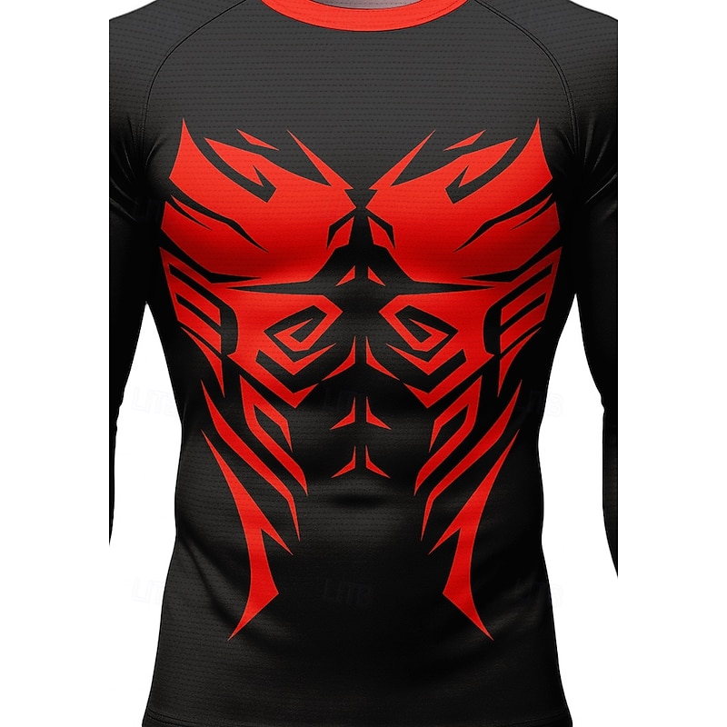 Christmas Men's Compression Shirt Running Shirt 3D Print Long Sleeve Base Layer Geometric Quick Dry Compression Power Flex Moisture Wicking Gym Workout Active Training Cycling Sportswear Activewear3