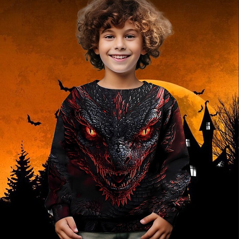 Halloween Boys' 3D Dragon Sweatshirt Long Sleeve Spring Fall Fashion Basic Kids 4-12 Years Crew Neck Outdoor Casual Daily Regular Fit3