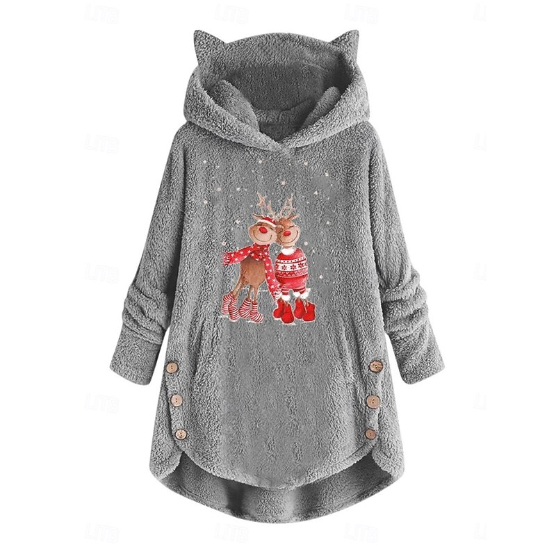 Women's Pullover Hoodie Sweatshirt Graphic Reindeer Casual Long Sleeve Hooded Crop Tops Street Dailywear Casual Pocket Print Pink Wine Gray Fall Winter3