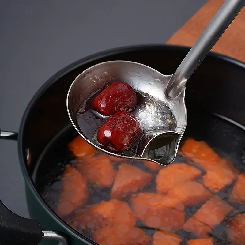 2PCS Stainless Steel Fat Skimmer Spoons – Oil and Gravy Separator with Long Handle and Pour Spout, Hot Pot Oil Filtering Tool for Kitchen Use3