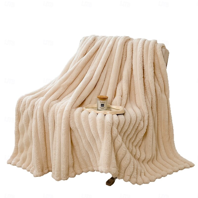 Thick Flannel Blanket with Rabbit Velvet, High GSM Soft Warm Throw Blanket for Sofa, Bed, Office, Multi-Purpose Winter Blanket2