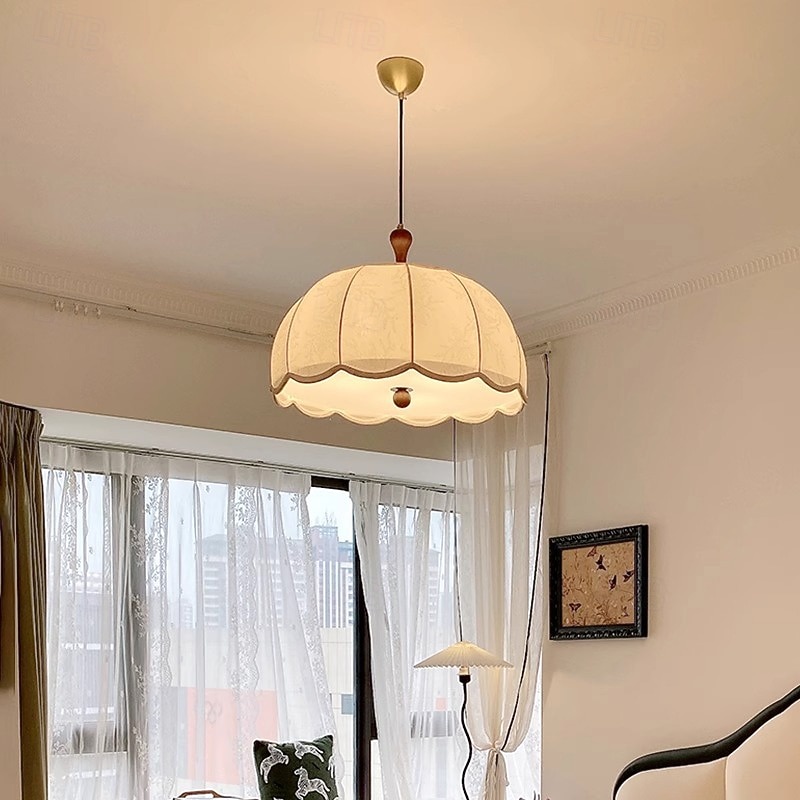 Bedroom Chandelier, Printed Fabric Shade Pendant Light, European Living Room Suspended Lighting Fixture, Vintage Home Dining Room Ceiling Hanging Lamp4