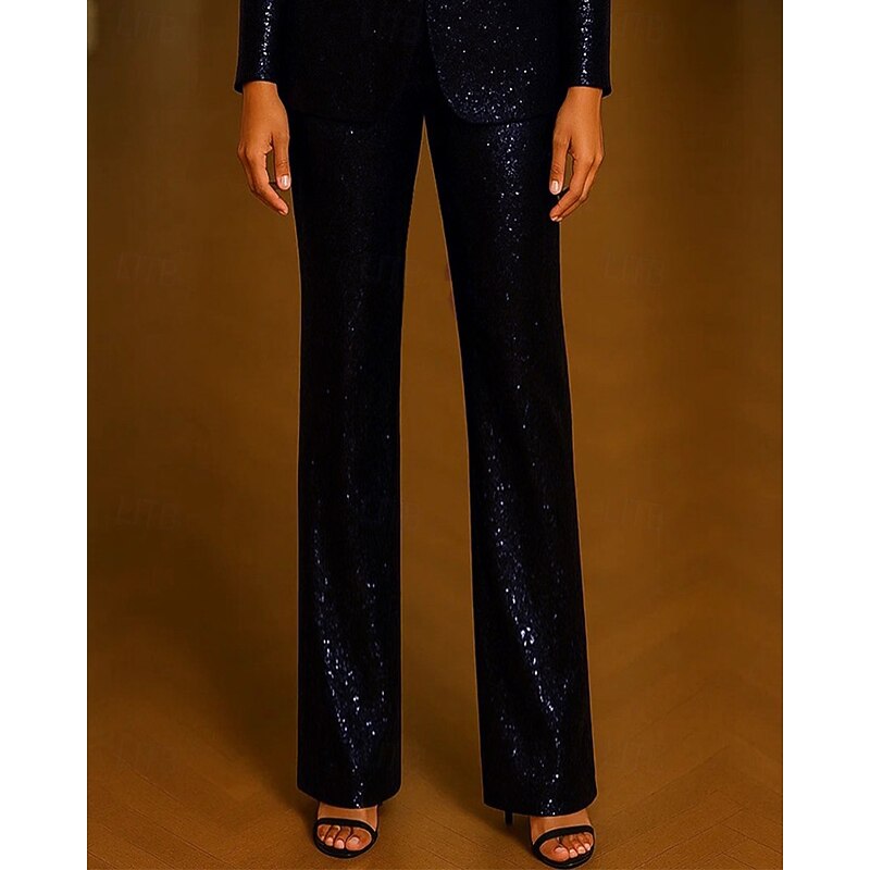 Women's Sequin Suit Pant Straight Fit Formal Wedding Guest Formal Evening Sequin Solid Color Elegant Simple Ankle Length Pant4
