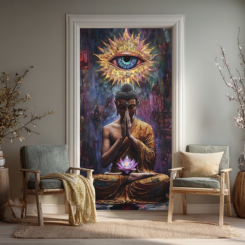 Tapestry Door Cover Outdoor Banners Yoga Meditation Lotus Spiritual Aesthetic Mystic Bedroom Living Room Dorm College Dorm Guys Man Cave Frat Bedroom Home Decor3