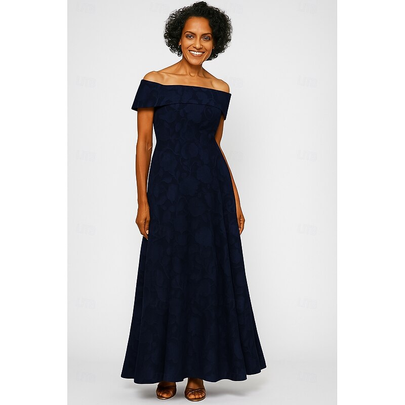 Red Blue Mother of the Bride A-Line Evening Gown Elegant Formal Dress Formal Wedding Floor Length Sleeveless Off Shoulder Pocket Lace with Bow(s)4