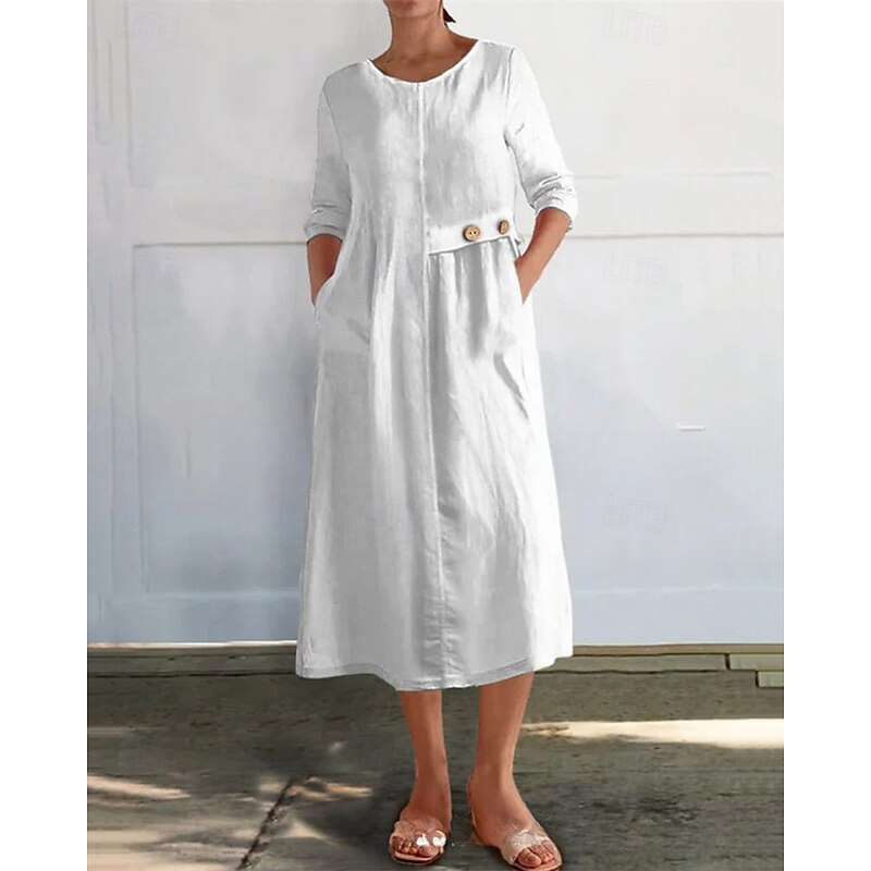 Women's Long Dress Maxi Dress Casual Dress Cotton Linen Dress Fashion Modern Daily Date Weekend Regular Fit Plain Long Sleeve Crew Neck Black White Red Khaki Spring Fall