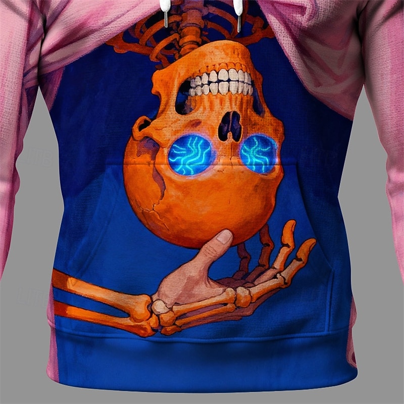 Halloween Men's Skull Hoodie Fashion Daily Hooded Vacation Party Streetwear Pink Drawstring Pocket Printing Fall Winter Designer3