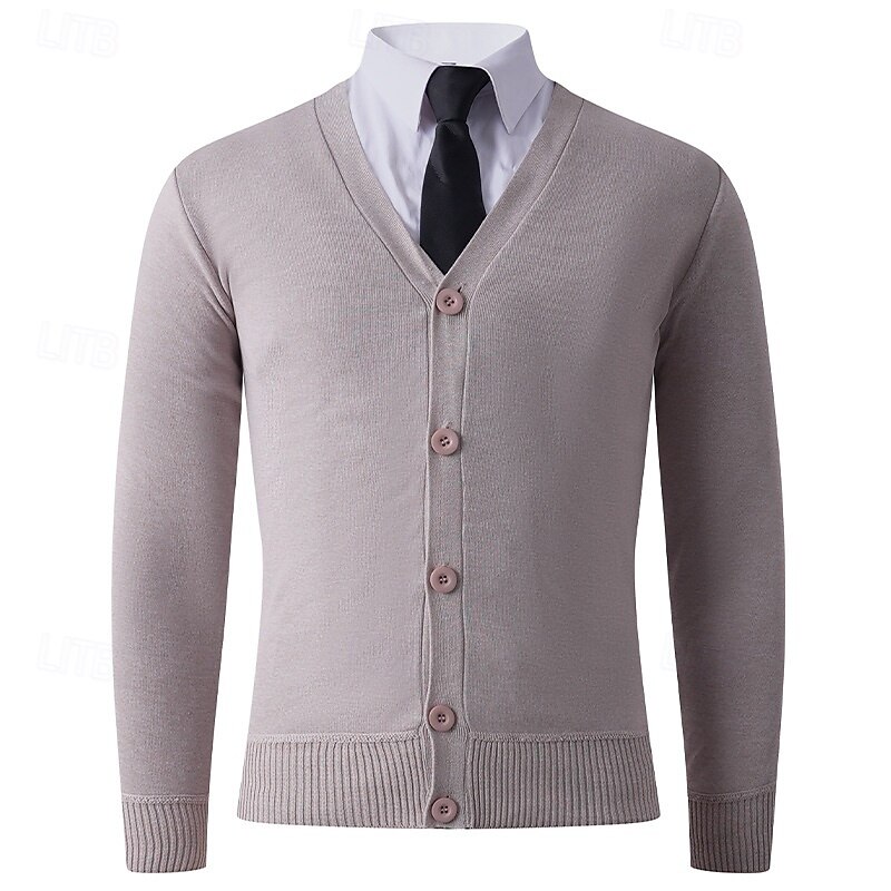 Men's Sweater Cardigan Sweater Ribbed Knit Regular Tops Knitted Plain V Neck Vacation Fashion Formal Business Clothing Apparel Spring Autumn Black Brown M L XL4