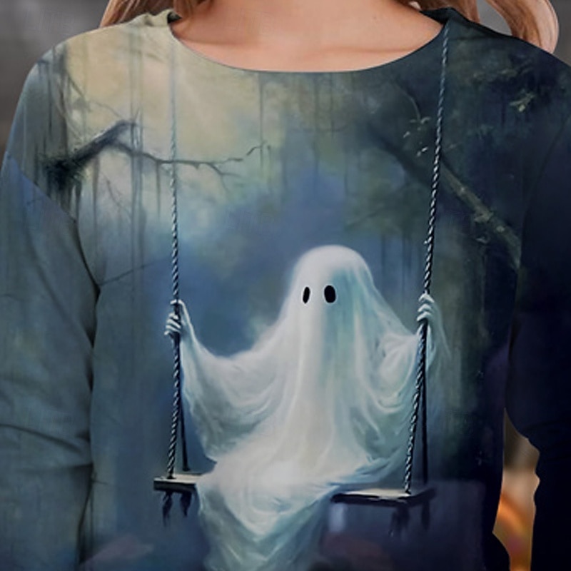 Halloween Girls' 3D Skull Ghost T shirt Tee Long Sleeve Spring Fall Fashion Basic Kids 4-12 Years Crew Neck Outdoor Casual Daily Regular Fit4