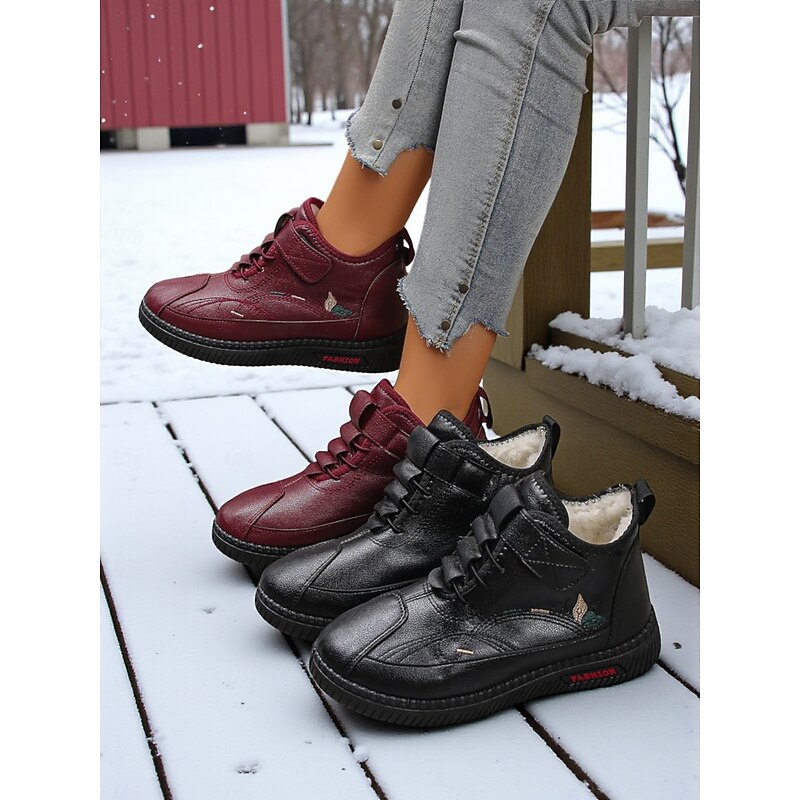 Women's Wine Red Winter Boots with Velcro Strap, Stylish and Comfortable, Perfect for Casual Outings, Winter Walks and Shopping Trips2