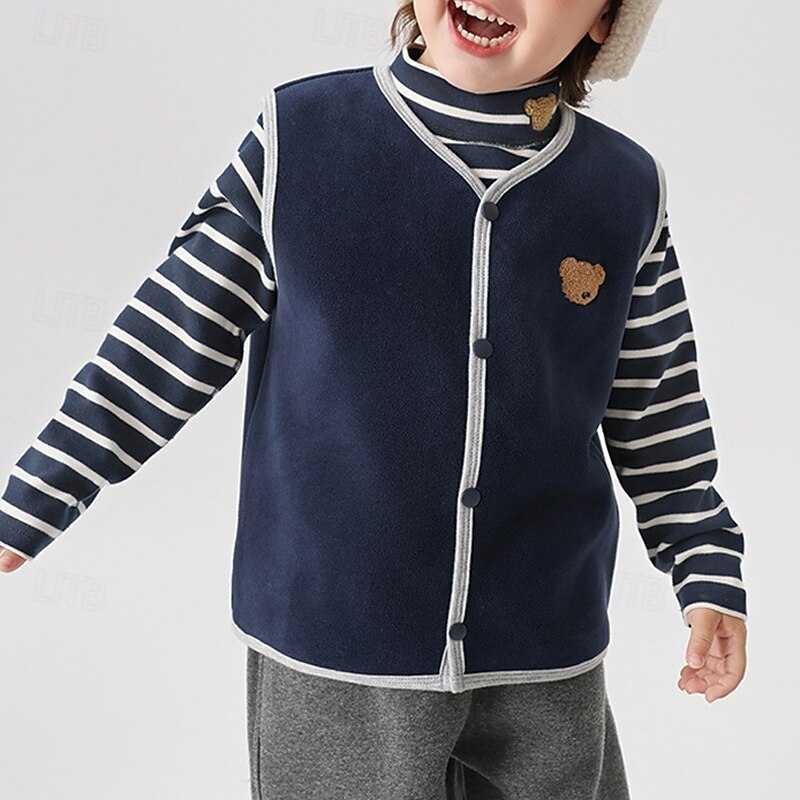 Kids Unisex Vest Coat Outerwear Solid Color Sleeveless Buttons Keep Warm Soft Breathable Coat Outdoor Fashion Daily Pink Navy Blue Blue Fall Winter 4 years+