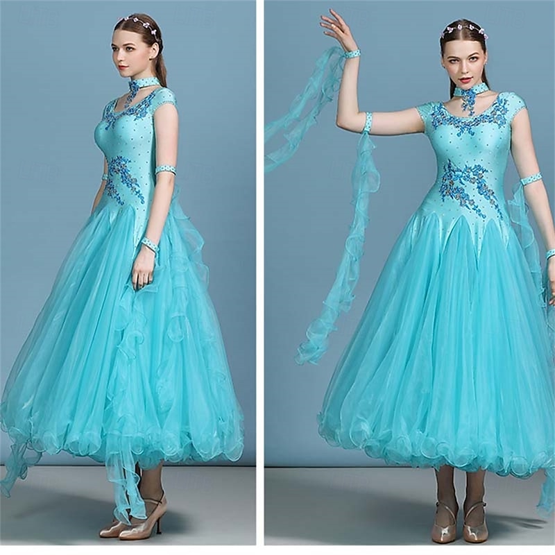 Ballroom Dance Dress Crystals / Rhinestones Women's Performance Long Sleeve Spandex Polyester4